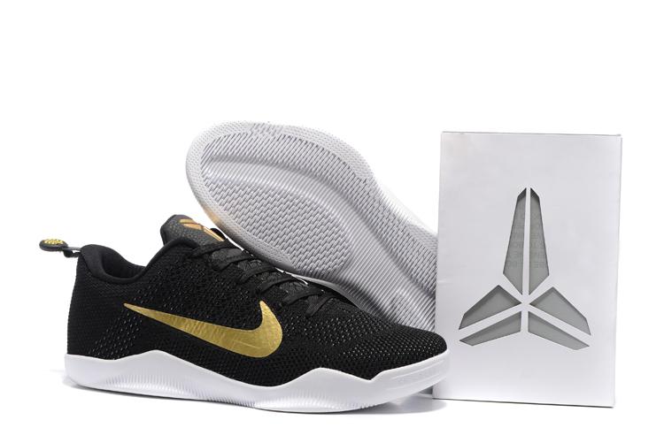 Nike Kobe 11 Flyknit Black Gold White Shoes